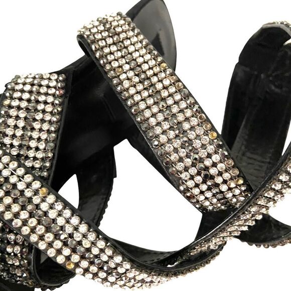 Zara Black Velvet Sandals with Rhinestone Strap in Size EU 37 - Picture 12 of 14